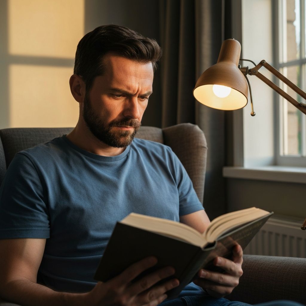 Man reading and focusing